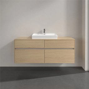 VILLEROY &amp; BOCH Collaro závesná skrinka pod umývadlo na dosku (umývadlo v strede), 4 zásuvky, s LED osvetlením, 1400 x 500 x 548 mm, Nordic Oak, C084B0VJ