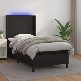 Boxspring posteľ s matracom a LED čierna 100x200 cm umelá koža 3139247