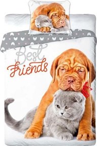 Detské bavlnené obliečky BEST FRIENDS - Pes a mačka - 140x200 cm