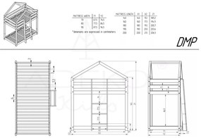 Domčeková poschodová detská posteľ z borovicového dreva 90x200 cm v prírodnej farbe Mila DMP – Adeko