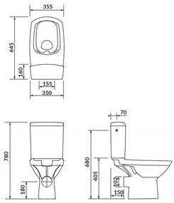 Cersanit CARINA Clean On 482 new - wc kombi 010 3/5 vrátane antibakteriálneho sedátka z duroplastu, biela, K31-044