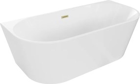 Mexen Oval, voľne stojaca nástenná vaňa 150 x 75 cm, biela, zlatý matný prepad, 52671507500-55