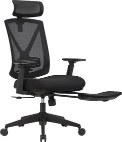 Ergonomická kancelárska stolička s podnožkou, max. nosnosť 150 kg, čierna