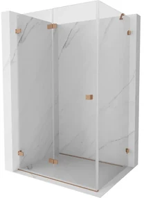 Mexen Lunar-F, skladací sprchový kút ľavý 95 x 80 cm, 8mm číre sklo, profil medená matná, 836-095-080-65-00-L