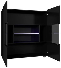 Presklená komoda s LED modrým osvetlením CHEMUNG - čierna / lesklá čierna