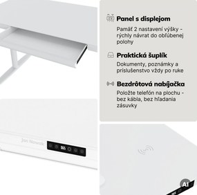 Elektrický písací stôl sit-stand so zásuvkou a bezdrôtovou nabíjačkou Qi biely, 1400 mm: ELLIS