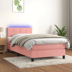Posteľný rám boxsping s matracom a LED ružový 100x200 cm zamat 3134392