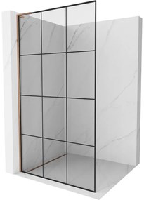 Mexen Kioto L, sprchová zástena Walk-In 110 x 200 cm, 8mm číre sklo čierny vzor, ružové zlato profil, 800-110-103-60-77