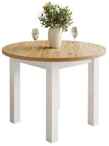 Okrúhly jedálensky stôl EDWIN zlatý dub kraft + biele nohy Typ stola: Rozkladacia verzia +40cm