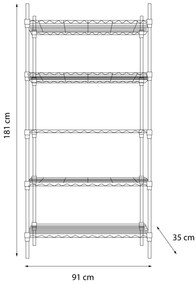 Drôtený regál - 181x91x35 cm - čierna farba