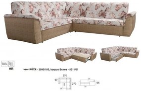 Rohová sedacia súprava MAX, ruže + hnedá (3995/105 + 2050/11)