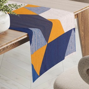 Biante Bavlnený behúň na stôl Sandra SA-390 Modro-béžovo-oranžové trojuholníky 20x120 cm