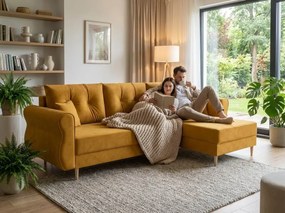 Rozkladacia obojstranná sedacia súprava do L SILVIANO 230x140 cm, horčicová