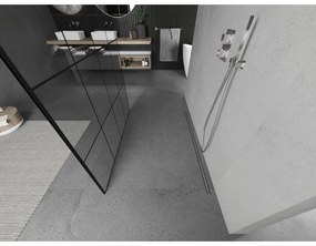 Mexen Kioto, priechodná sprchová zástena 130 x 200 cm, 8mm sklo číre/čierny vzor, 2x chrómová stabilizačná rozpera, 800-130-002-01-77