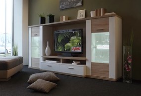 Obývacia stena Caracas Media, dub/biely lesk, s osvetlením