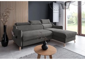 Tmavosivá zamatová rozkladacia rohová pohovka (pravý roh) Sweet Harmony – Miuform