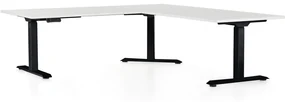 Výškovo nastaviteľný stôl OfficeTech Angle, 180 x 200 cm, čierna podnož, biela