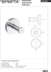 Bemeta Design NEO: Háčik - 104106065