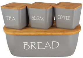 Chlebník s bambusovým krytom + 3 nádoby (sivé)
