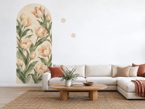 Akvarelové tulipány v oblúku pastelové oblúkové nálepky na stenu do spálne oblúk 20 x 46 cm
