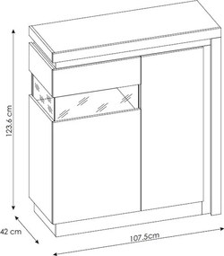 Skrinka s presklením Lyon, biely lesk, s osvetlením, ľavá