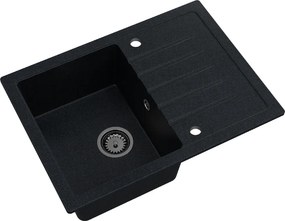 Sink Quality Titanite, kuchynský granitový drez 680x495x215 mm + čierny sifón, čierna škvrnitá-Brocade, SKQ-TIT.B.1KKO.XB