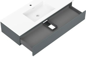 Mexen Rivel, kúpeľňová skrinka 120 cm s umývadlom Otis, 1 zásuvka, drážkovaná, grafitová matná/biela matná, 91A20-12023-1-BF66-W18M0