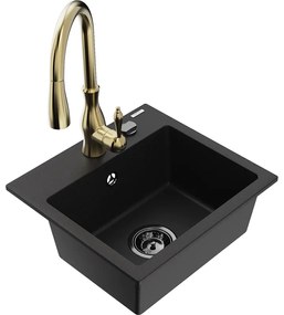 Mexen Milo, 1-komorový granitový drez 435x410x171 mm a drezová batéria Savita, čierna, 6505-77-672601-50-B