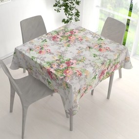 Biante Bavlnený štvorcový obrus Sandra SA-704 Maľované ružovo-červené kvety na sivom 120x120 cm