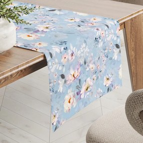 Biante Zamatový behúň na stôl Tamara TMR-044 Jarné kvety na nebesky modrom 35x120 cm