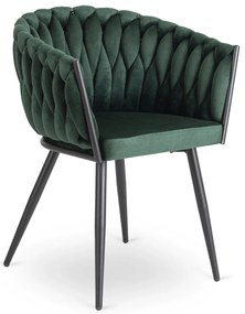 Glamour jedálenská stolička ELENA so zamatovým poťahom, tmavozelená / čierne nohy