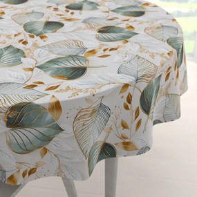 Biante Veľký dekoračný okrúhly obrus Leona LN-174 Zelené listy na režnom Ø 150 cm