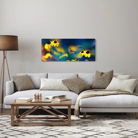 Obraz - Žltý motýľ s kvetmi (120x50 cm)
