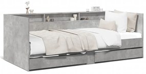 Denná posteľ so zásuvkami betónovosivá 75x190 cm kompoz. drevo 3280863