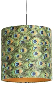 Závesné svietidlo s tienidlom z zamatu Peacock so zlatom 40 cm - Combi