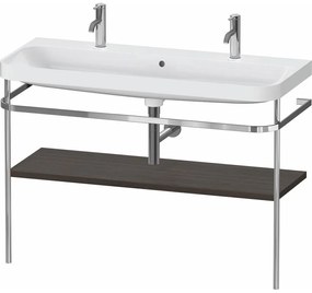 DURAVIT Happy D.2 Plus c-shaped kovový stojací podstavec s nábytkovým umývadlom s dvomi otvormi, 1 polička, 1175 x 490 x 850 mm, chróm/orech kartáčovaný, HP4849O69690000