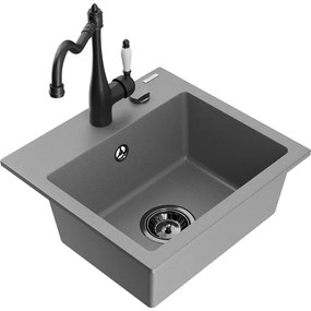 Mexen Milo, granitový drez 435x410x171 mm, 1-komorový a drezová batéria Carla, šedá, 6505-71-670700-70-B