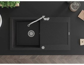 Mexen Leo, granitový drez 900x500x190 mm, 1-komorový a drezová batéria Carla, čierna-strieborná metalíza, 6501-73-670700-00