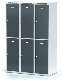 Alfa 3 Šatníková skrinka s úložnými boxami, 6 boxov, 1800 x 1200 x 500 mm, otočný zámok, tmavosivé dvere