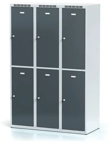 Alfa 3 Šatníková skrinka s úložnými boxami, 6 boxov, 1800 x 1200 x 500 mm, otočný zámok, tmavosivé dvere