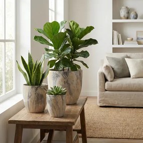 Sada 3 ks keramických květináčů NEVA MARBLE VI béžová/zlatá