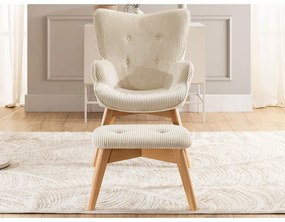 Béžové menčestrové kreslo s podnožkou Niko – Ropez