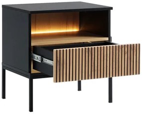 Nočný stolík Dernas S54 (čierny grafit + dub wotan) (so žltým LED osvetlením). Vlastná spoľahlivá doprava až k Vám domov. 1104505