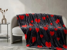 Mikroplyšová deka RED HEARTS, čierna Rozmer: 200 x 220 cm