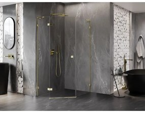 Mexen Lunar, L päťuholníkový sprchový kút naklápací doľava 90 x 100 cm, 8mm číre sklo, zlatý profil, 831L-090L-100P-50-00-L