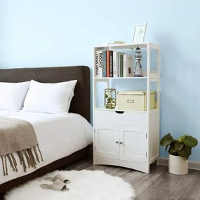 Veľká skrinka so zásuvkou, 2 otvorenými policami a dvojitými dvierkami, biela