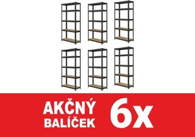 Akcia 6x Regál 180x90x30 cm robustný lakovaný 5-policový, nosnosť 1000 kg - čierny - 6ks