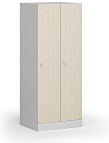 Šatníková skrinka znížená, 2 oddiely, 1500 x 600 x 500 mm, demont, cylindrický zámok, laminované dvere, breza