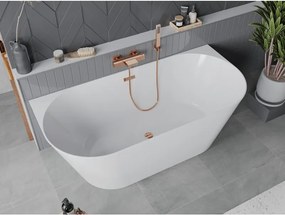 Mexen Oval Slim, voľne stojaca vaňa ku stene 170 x 80 cm, biela lesklá, ružové zlato prepad, 52661708000-60
