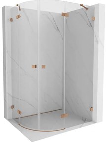 Mexen Lunar, pravý polkruhový sprchový kút 90 x 80 cm, 8mm číre sklo, profil medená matná, 833-090P-080L-65-00